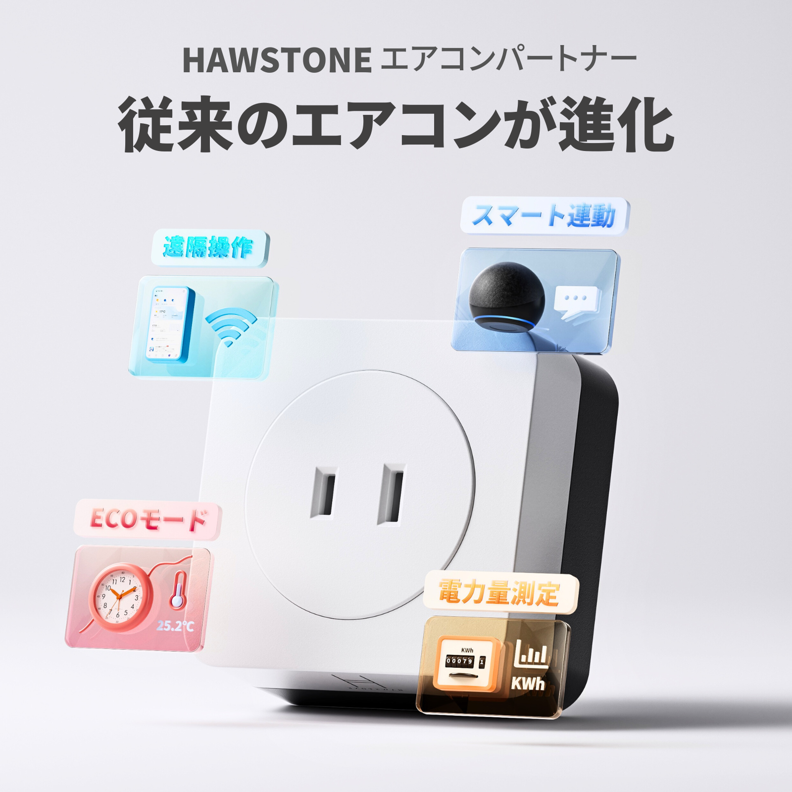 【未開封】【エアコンパートナー】HAWSTONE スマートプラグ 遠隔操作 エアコンのスマート制御 スマートハブ 赤外線家電を管理 学習